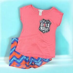 Miss Majesty Pink Chevron 2-Piece Set Graphic Tee & Shorts NWT Girls Size 10-12